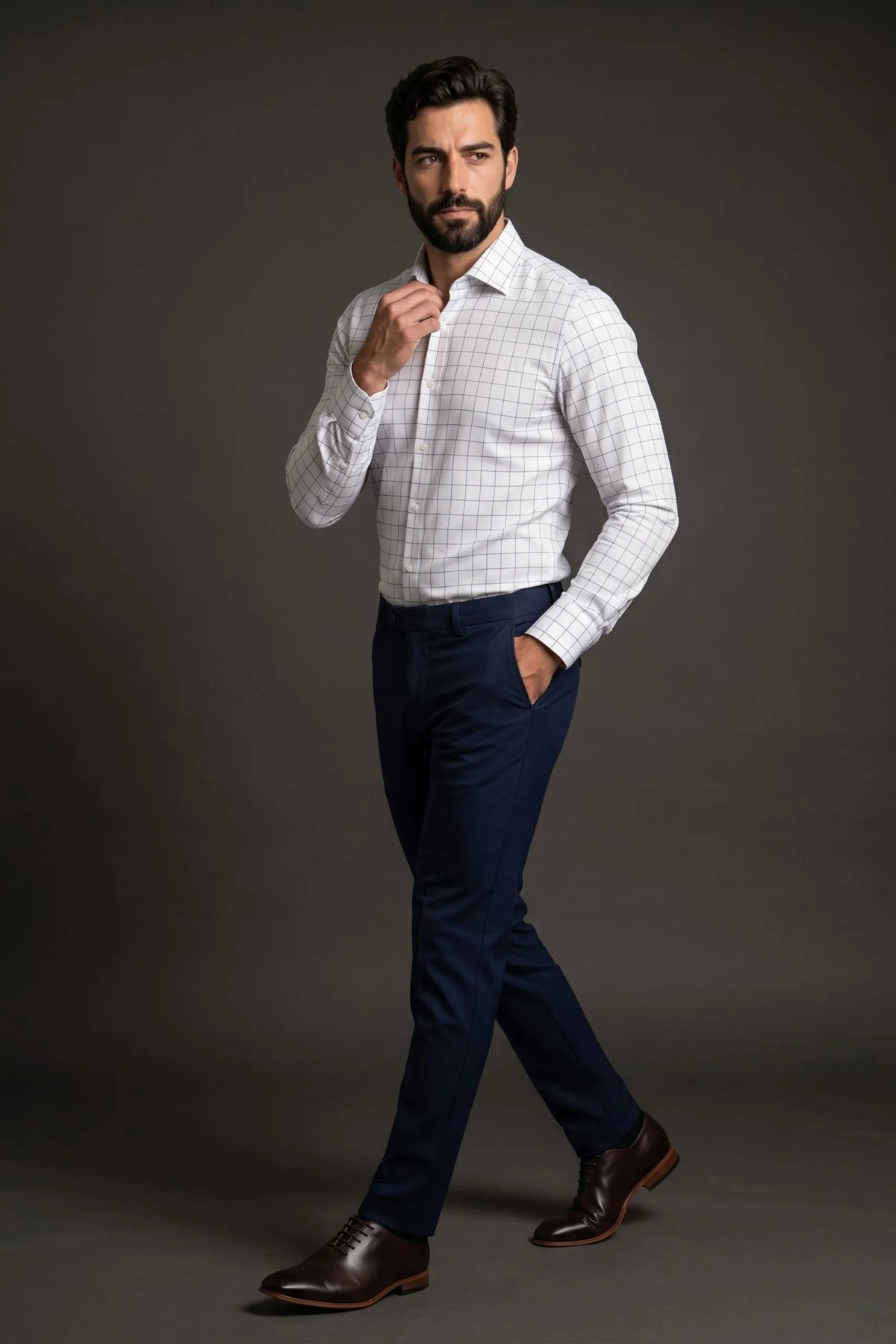 Camisa Social Masculina Xadrez Tradicional Grid