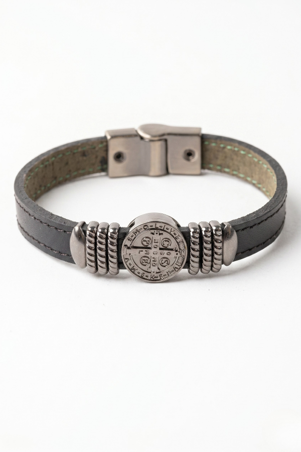 Pulseira Masculina São Bento Õnix em Couro Legítimo