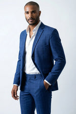 Terno Masculino Poliéster Semi Slim Azul Xadrez