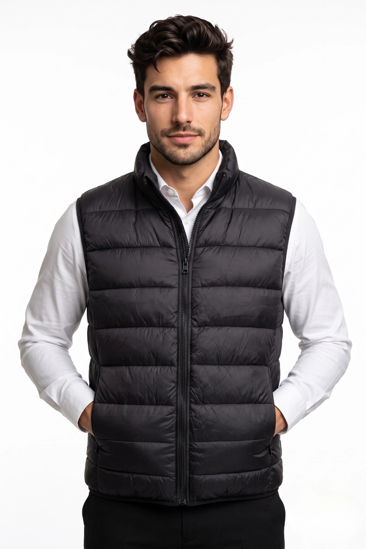 Colete Masculino Puffer Preto com Capuz Removível