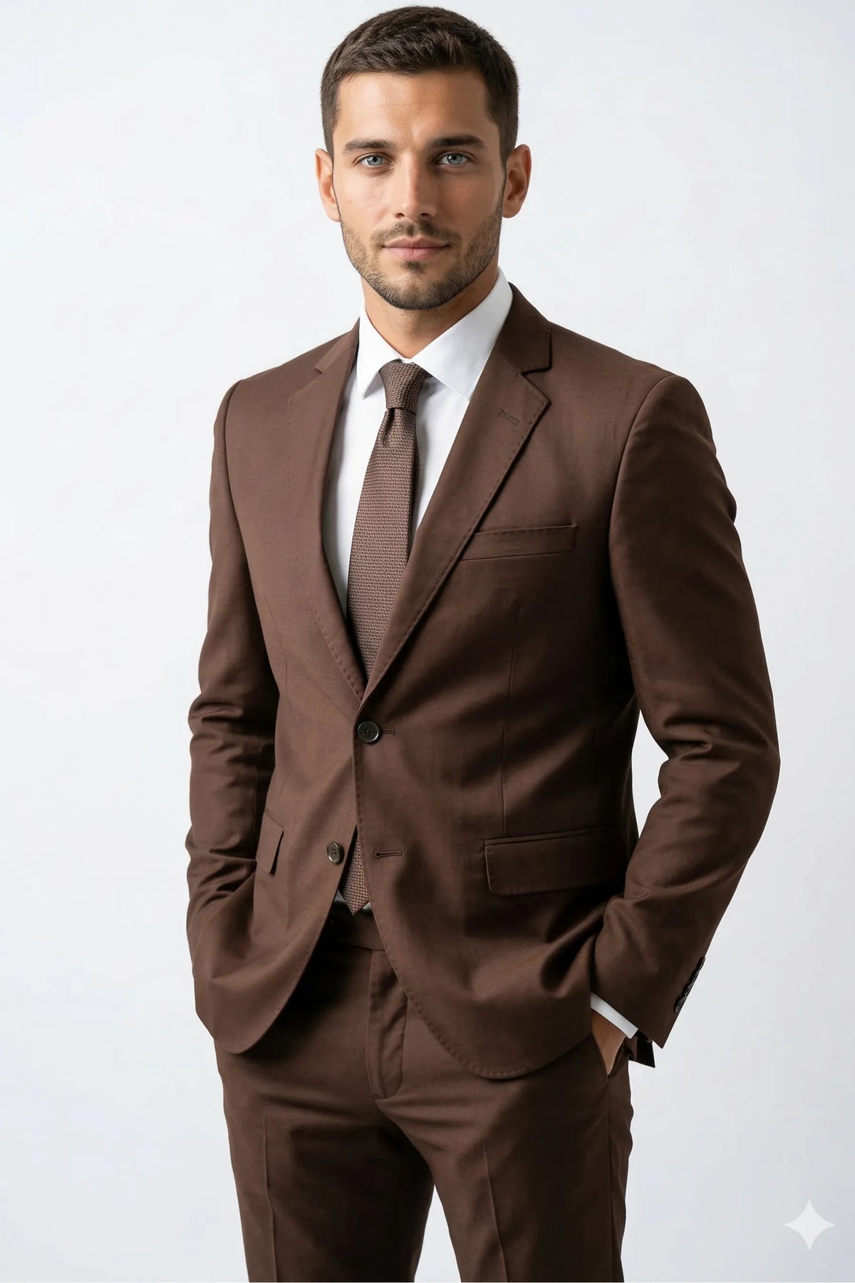 Terno Slim Masculino Marrom Café em Poliviscose