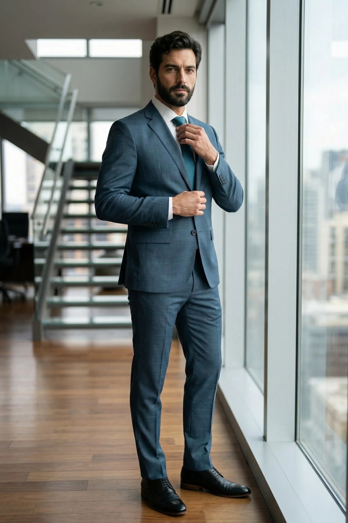 Terno Masculino Poliviscose Semi Slim Firenze Azul Xadrez