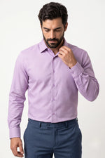 Camisa Social Masculina Tradicional Lilás Microtexturizada