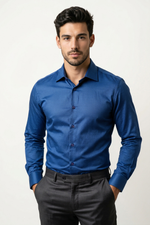 Camisa Social Slim Azul Royal Acetinado