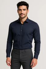 Camisa Social Slim Premium Azul Marinho com Elastano