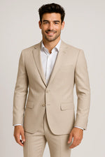 Terno Slim Masculino Bege Mesclado em Poliviscose