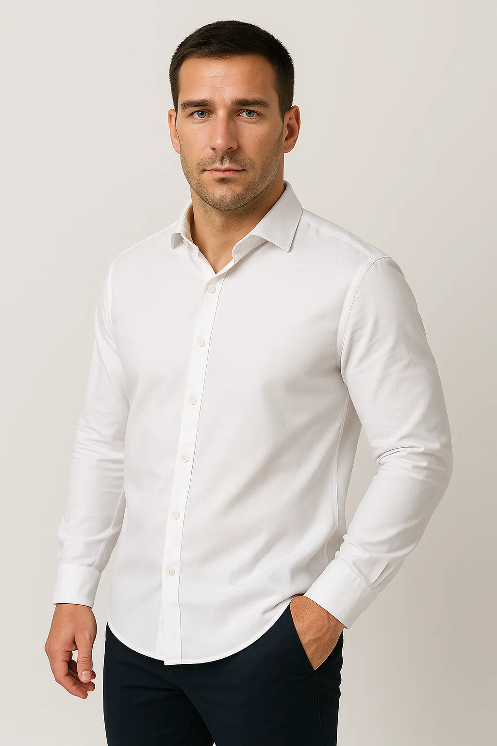 Camisa Social Slim Fit em Algodão Pima Fio 80