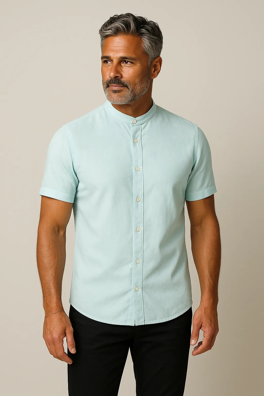 Camisa Sarja Estonada com Gola Padre Manga Curta