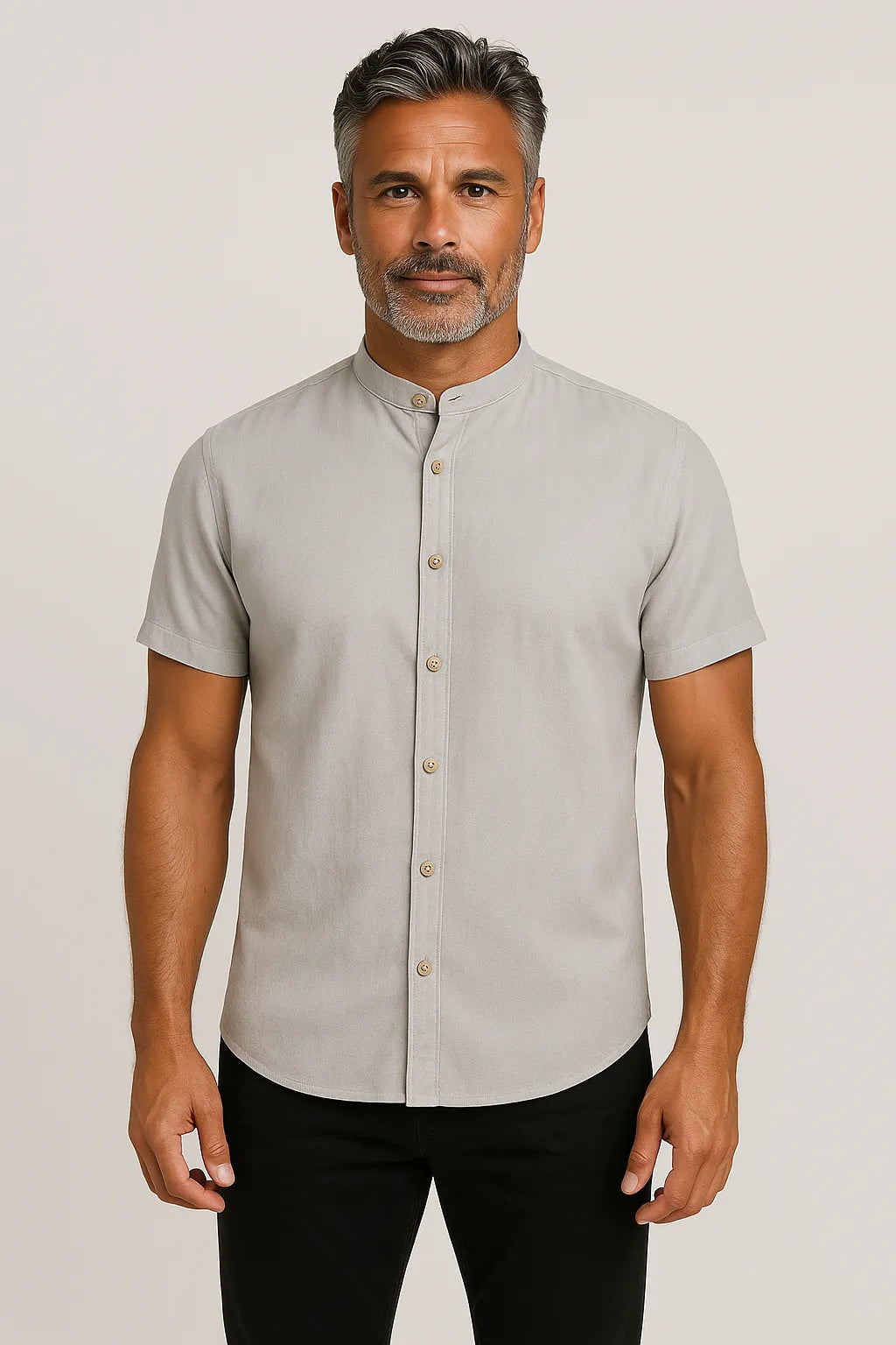 Camisa Sarja Estonada com Gola Padre Manga Curta