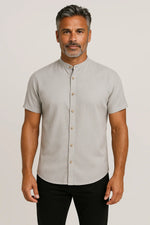 Camisa Sarja Estonada com Gola Padre Manga Curta