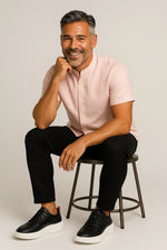 Camisa Sarja Estonada com Gola Padre Manga Curta