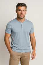 Camiseta Henley em Algodão Egípcio com Elastano Gola Padre