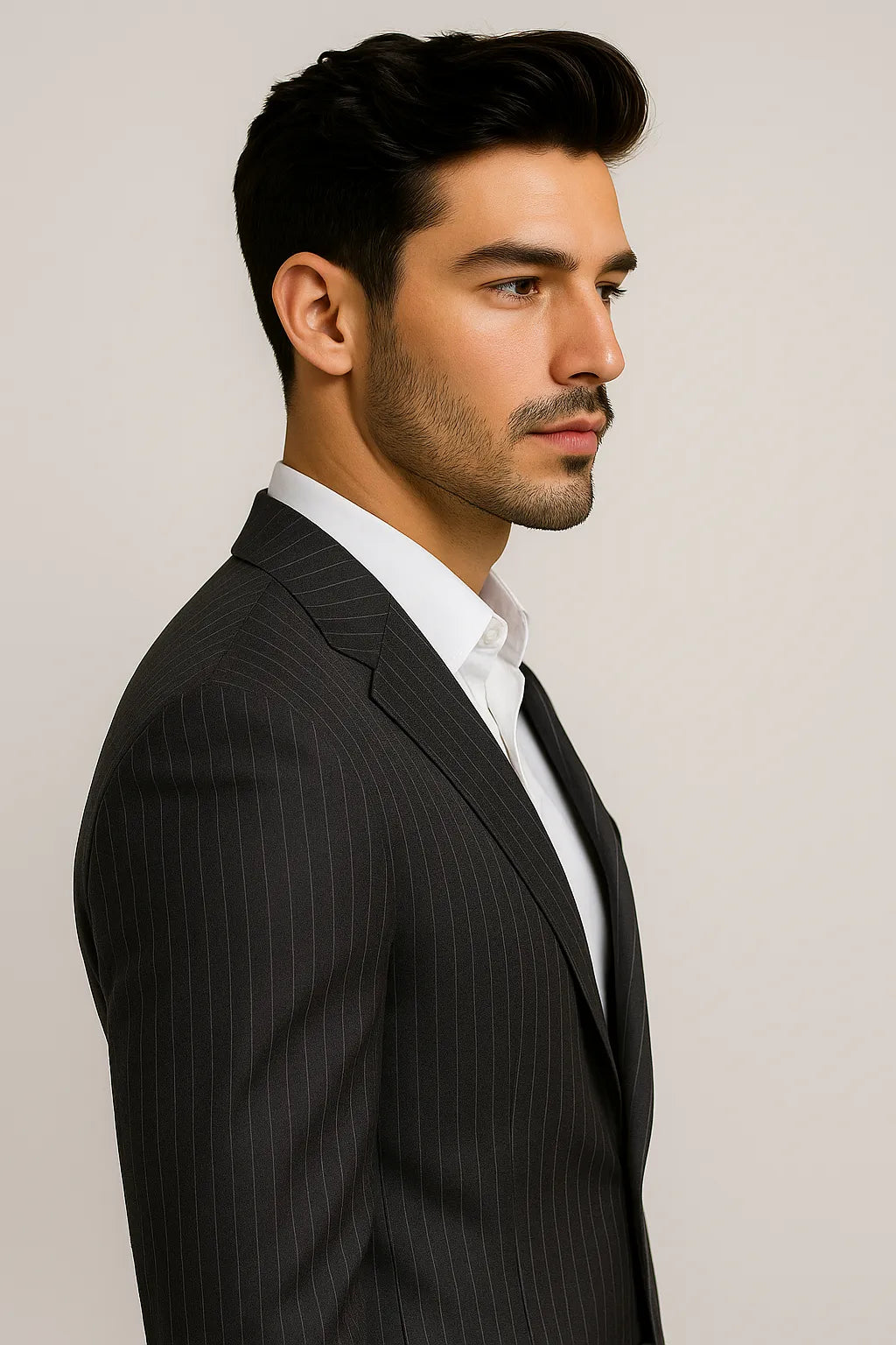 Terno Slim Masculino Preto Risca de Giz em Poliviscose