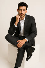 Terno Slim Masculino Preto Risca de Giz em Poliviscose