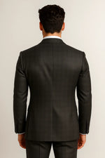 Terno Slim Masculino Preto Xadrez Lapela de Bico em Poliviscose