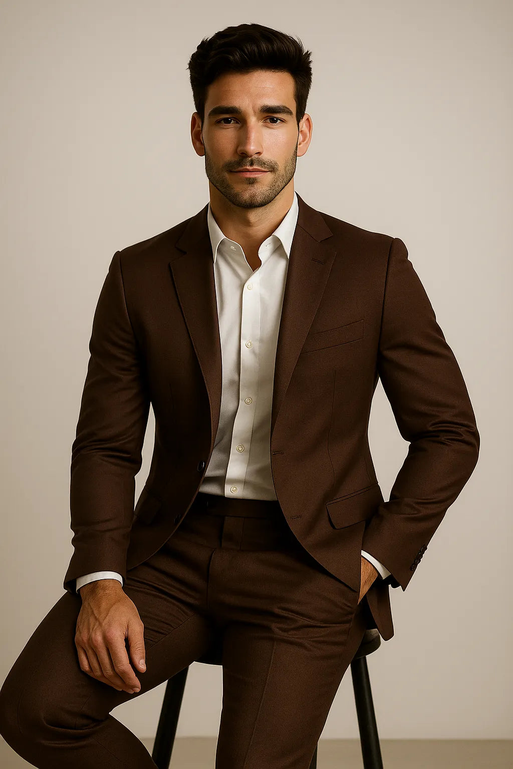 Terno Slim Masculino Marrom Café em Poliviscose