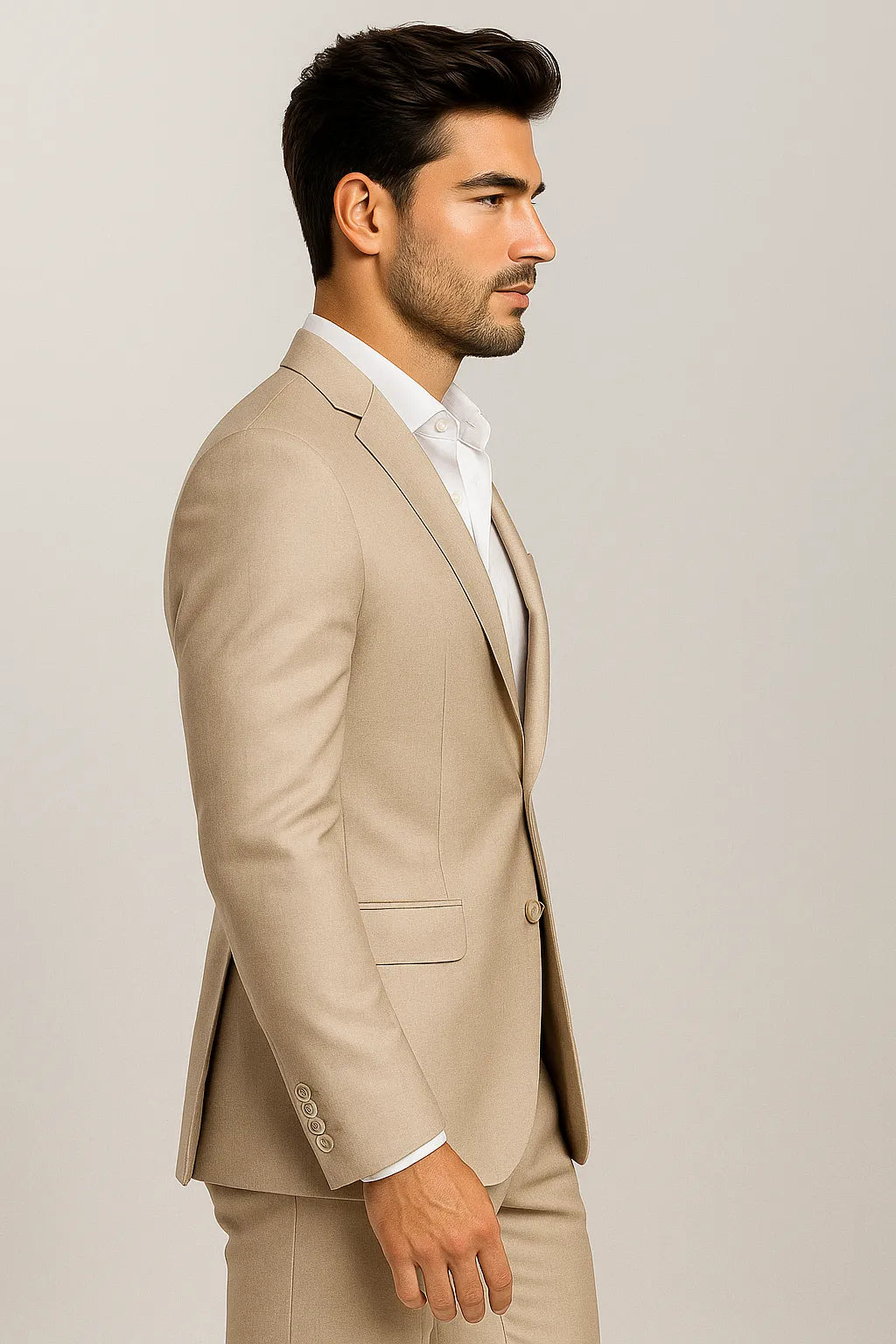 Terno Slim Masculino Bege Mesclado em Poliviscose