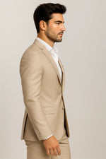 Terno Slim Masculino Bege Mesclado em Poliviscose