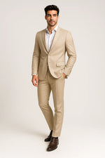 Terno Slim Masculino Bege Mesclado em Poliviscose