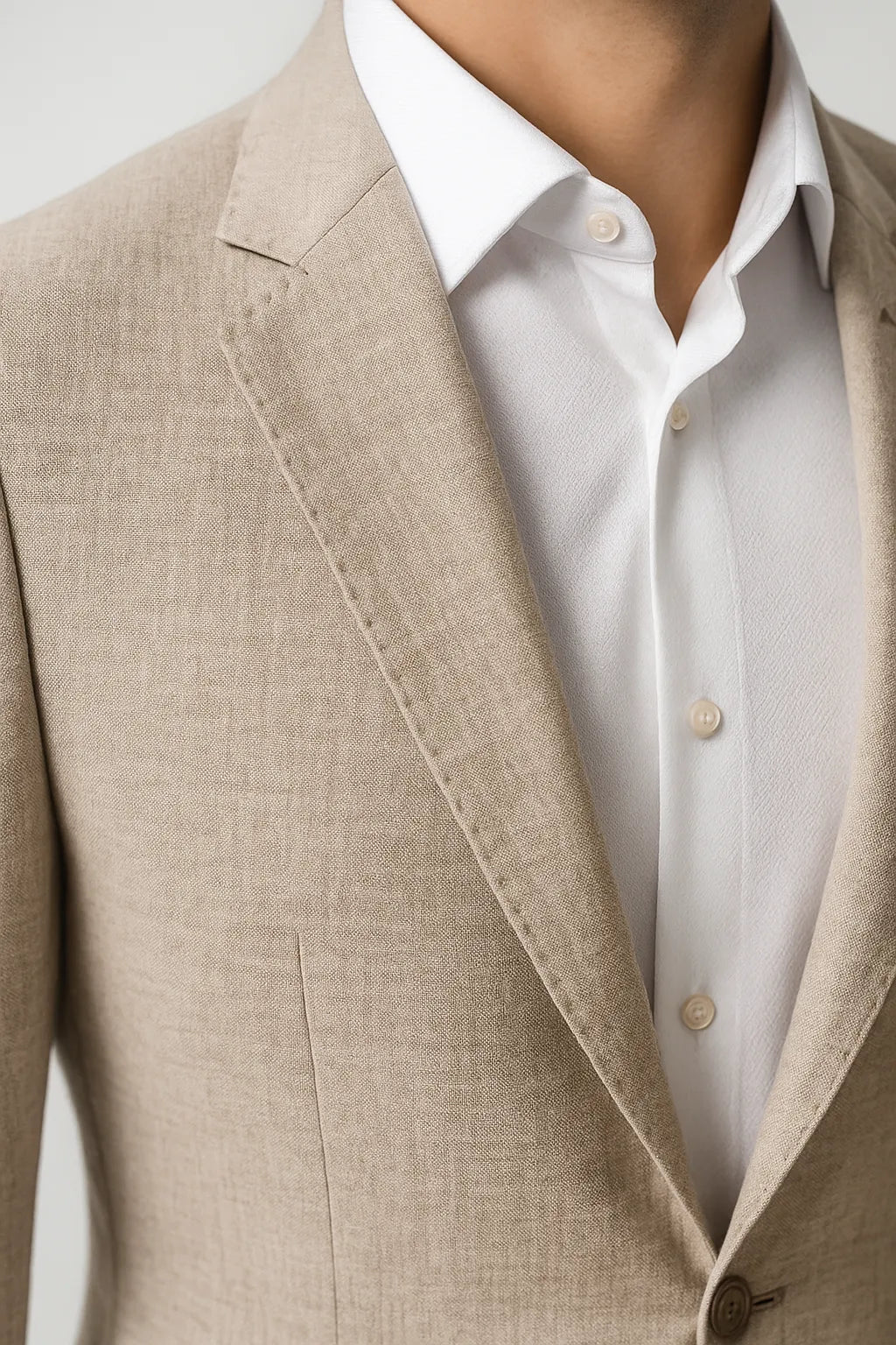 Terno Slim Masculino Bege Mesclado em Poliviscose