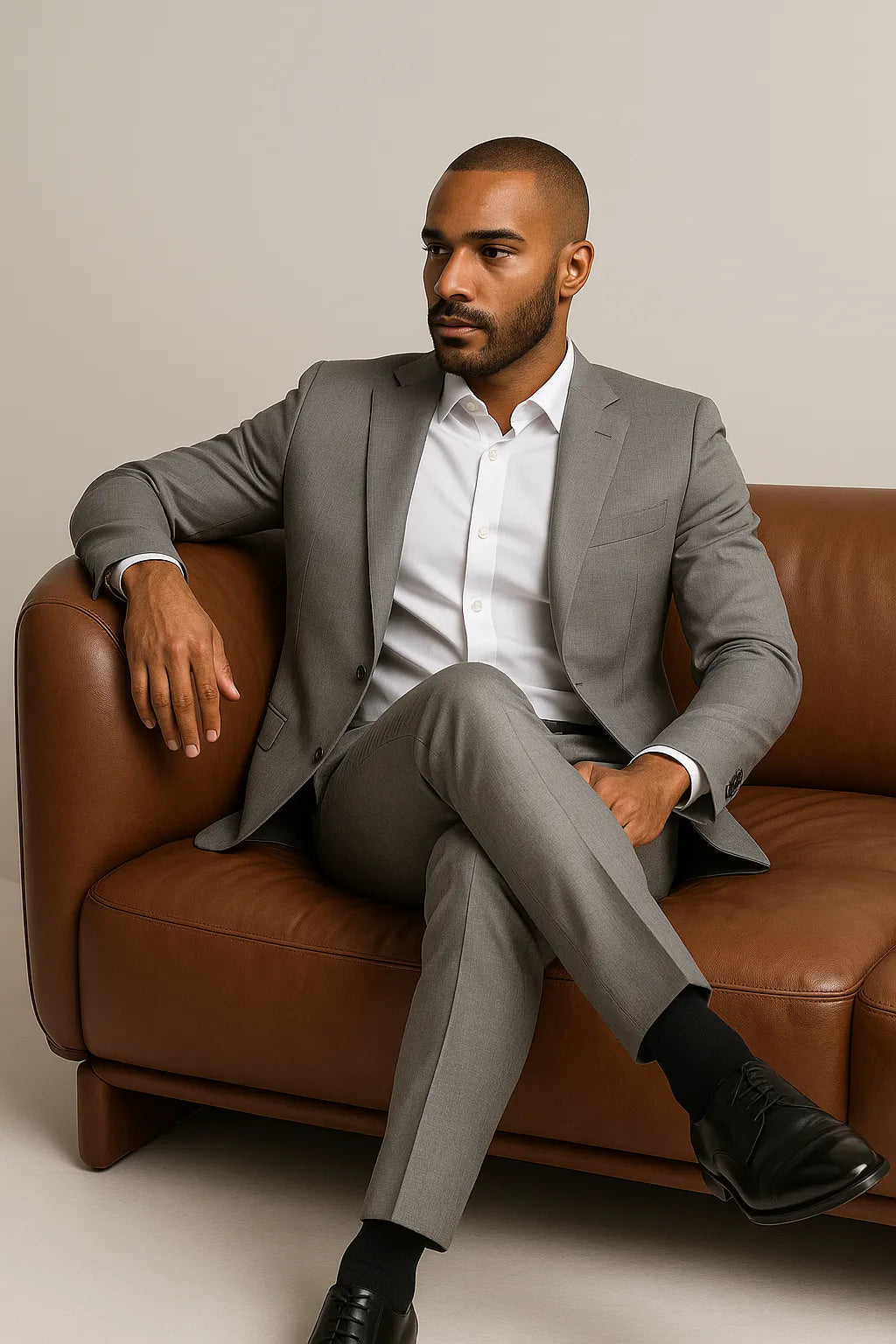 Terno Slim Masculino Cinza Mesclado em Poliviscose