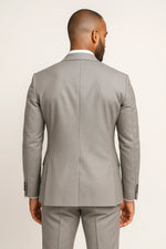 Terno Slim Masculino Cinza Mesclado em Poliviscose