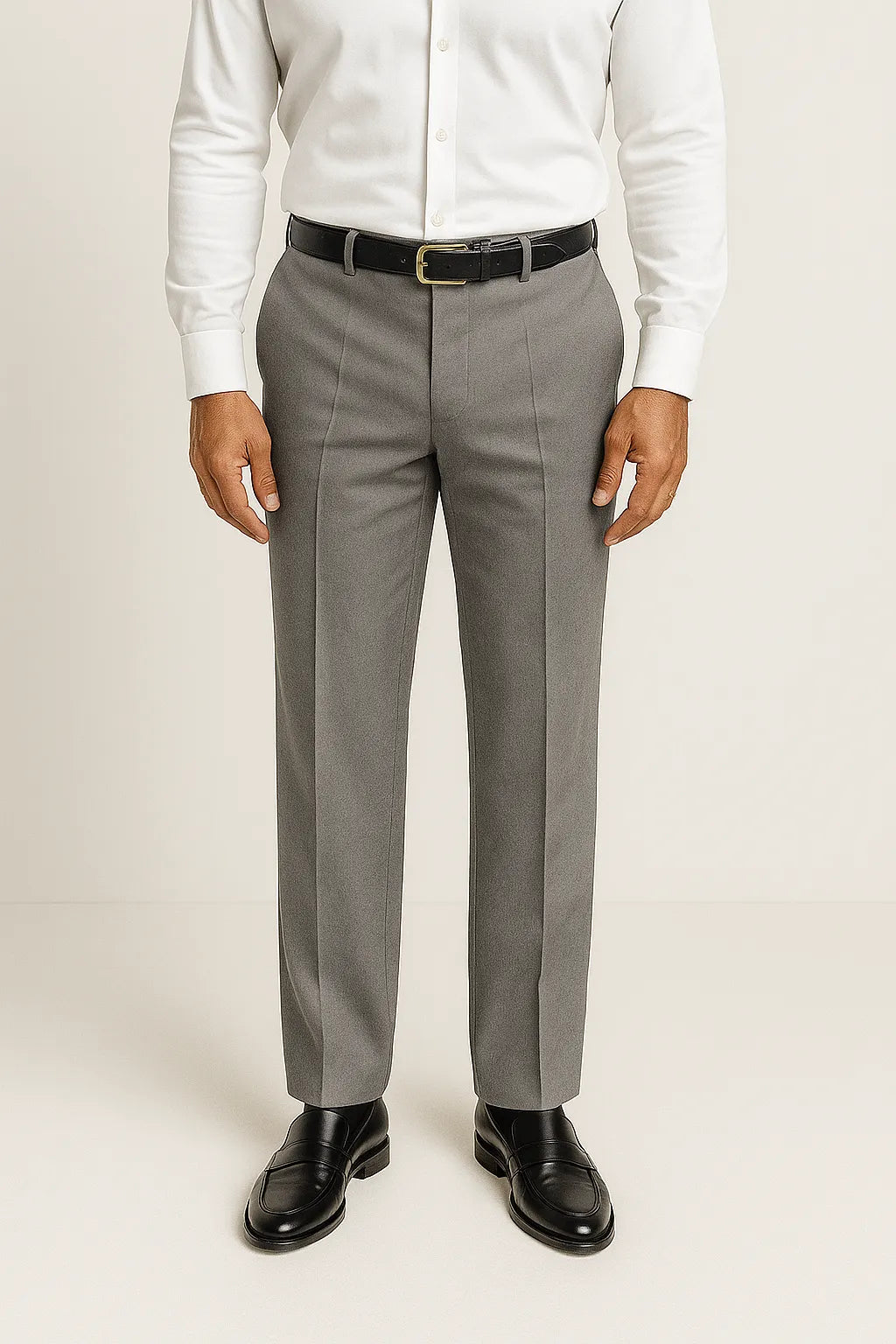 Calça Social Masculina Cinza em Poliéster Premium