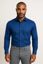 Camisa Social Slim Premium Azul Royal Acetinado