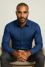 Camisa Social Slim Premium Azul Royal Acetinado