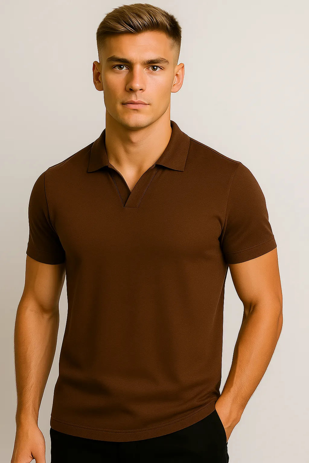 Camisa Polo Slim em Algodão Premium com Gola V