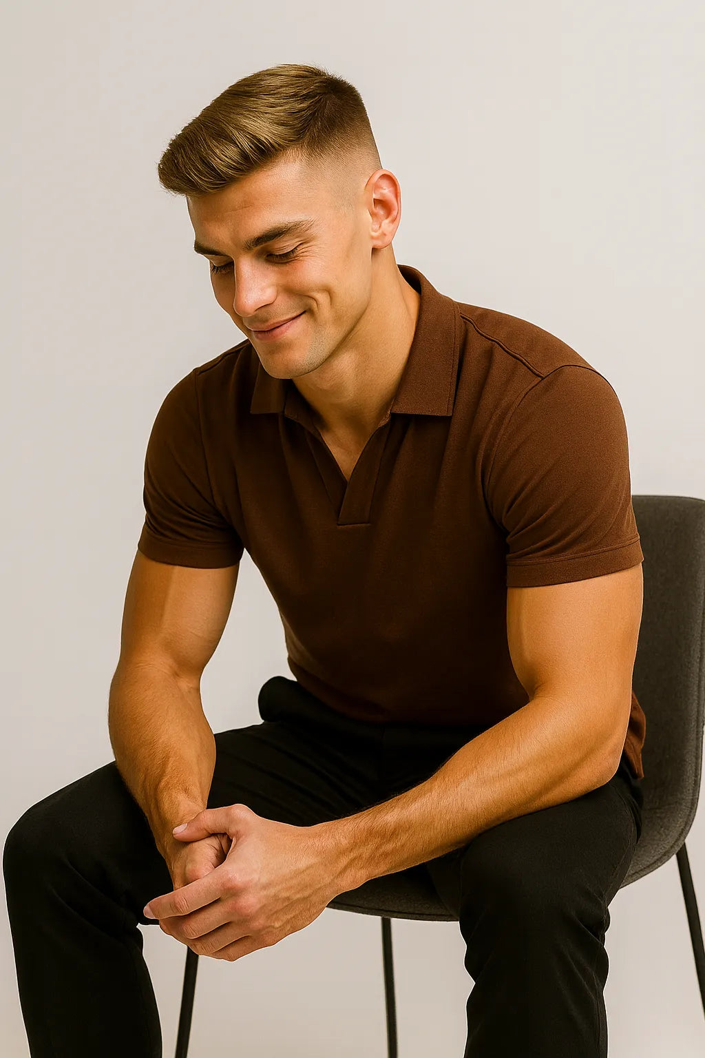 Camisa Polo Slim em Algodão Premium com Gola V