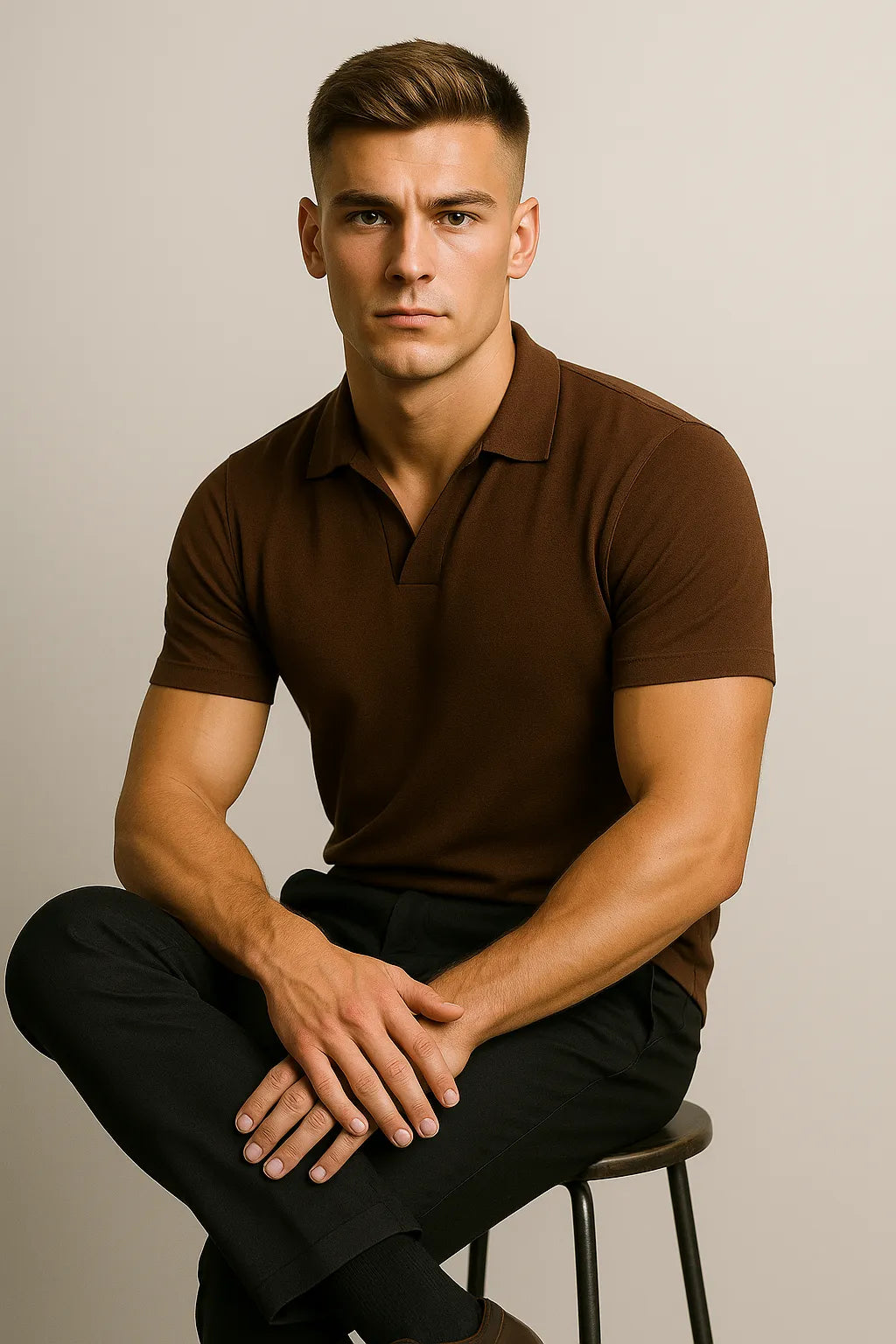 Camisa Polo Slim em Algodão Premium com Gola V