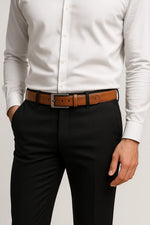 Cinto Social Masculino em Couro Legítimo com Fivela Ônix Escovada