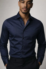 Camisa Social Slim Azul Marinho com Elastano