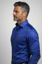 Camisa Social Slim Azul Royal Acetinado