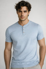 Camiseta Henley em Algodão Egípcio com Elastano Gola Padre