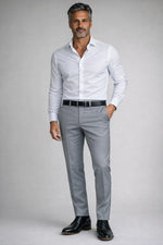 Calça Social Masculina Cinza em Poliéster Premium