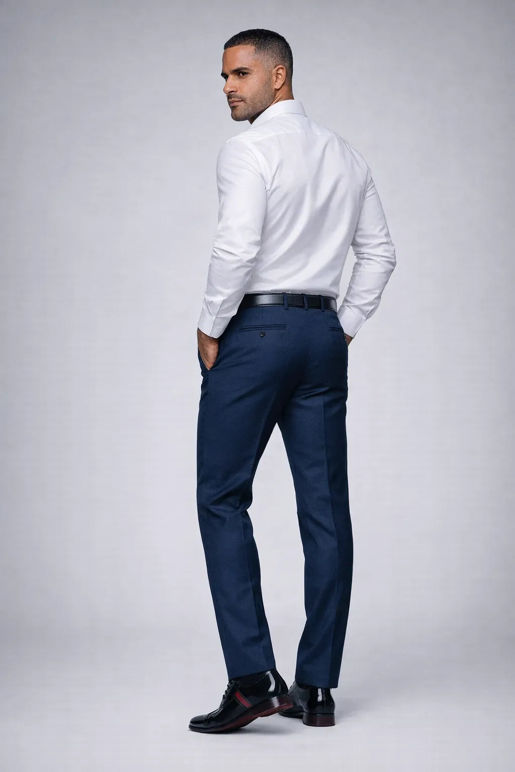 Calça Social Masculina Azul Marinho em Poliéster Premium