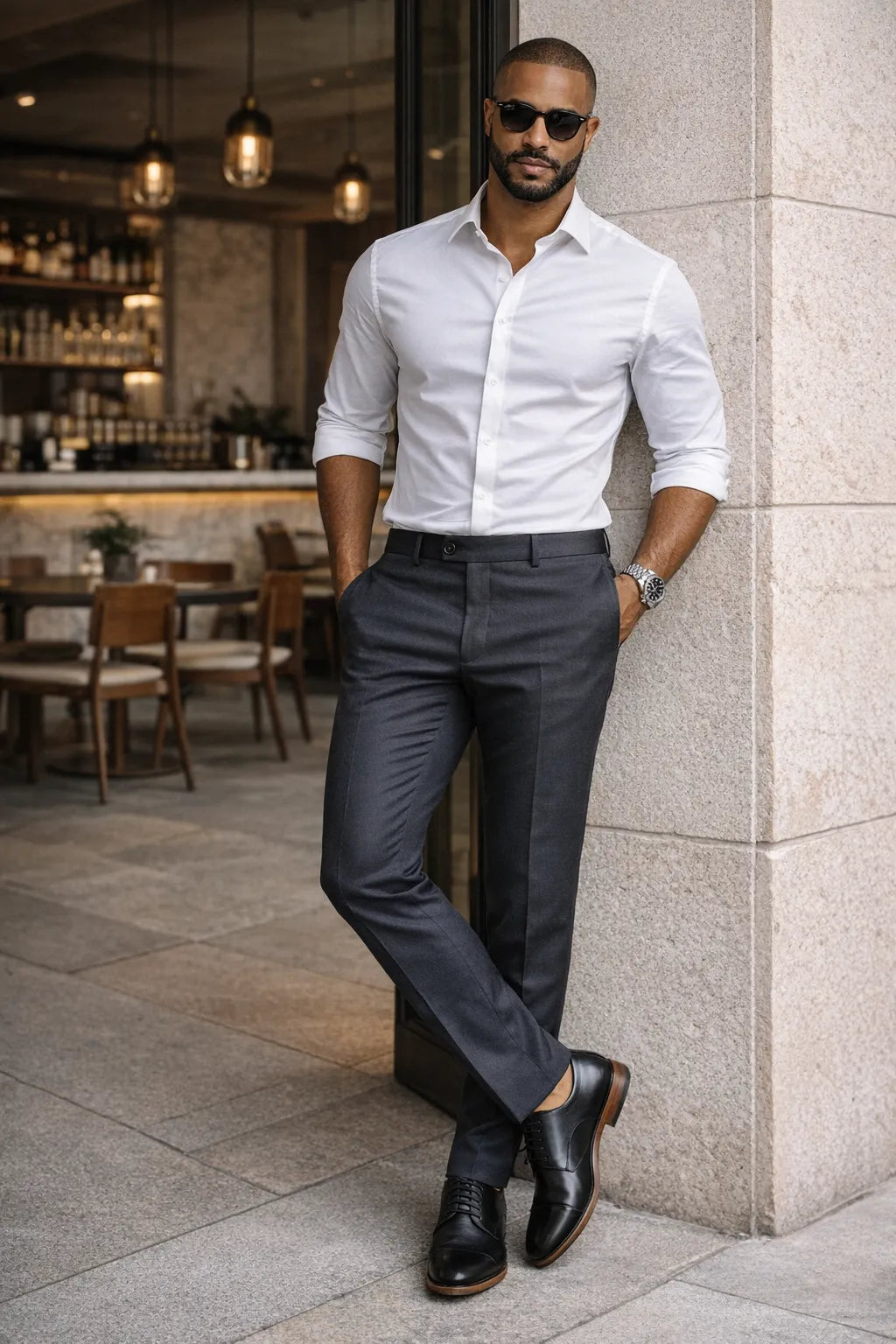 Calça Social Masculina em Poliéster com Elastano