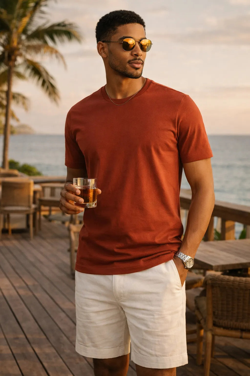 Camiseta Masculina em Algodão com Gola Redonda