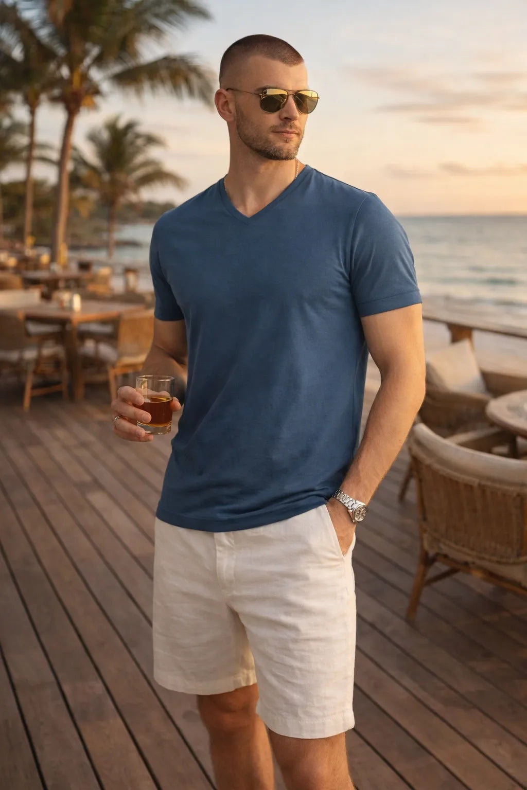 Camiseta Masculina Gola V em Algodão Egípcio Clássica