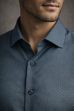 Camisa Social Slim Texturizada em Poliéster e Algodão