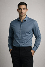 Camisa Social Slim Texturizada em Poliéster e Algodão