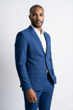 Terno Masculino Poliéster Semi Slim Azul Xadrez