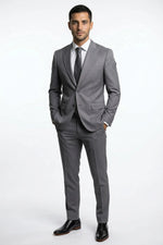 Terno Slim Masculino Cinza Risca de Giz em Poliviscose