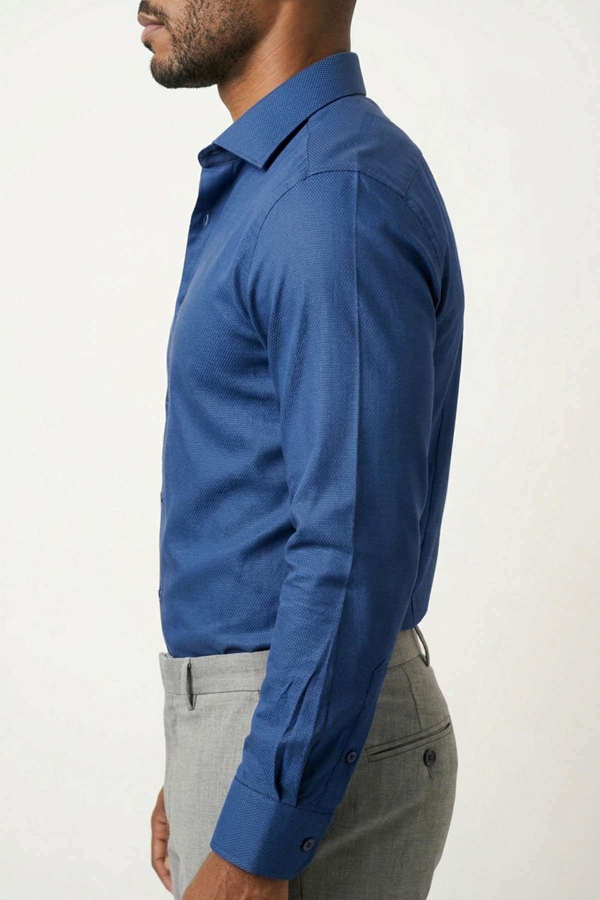 Camisa Social Slim Azul Texturizada Premium