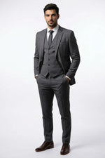 Terno Masculino Príncipe de Gales em Poliviscose Cinza Escuro