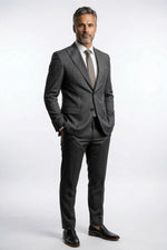 Terno Slim Masculino Chumbo Xadrez Lapela de Bico em Poliviscose