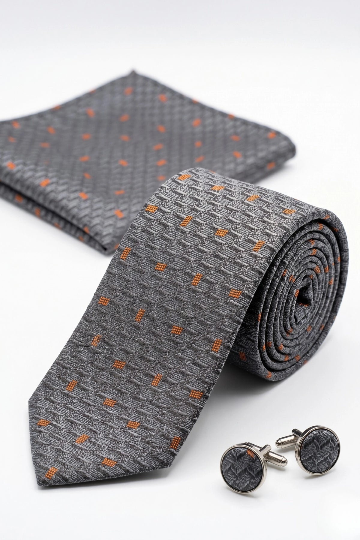 Kit Gravata Semi Slim Geométrica 1800 Fios