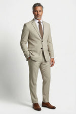 Terno Masculino Poliéster Semi Slim Areia Mesclado